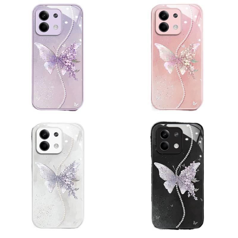 MS غطاء واقي، Butterfly، نقشة فراشة, قبضة مضادة للانزلاق، Glass، لـ Redmi Note 13 مضاد للانزلاق باللون الأحمر - Image 5