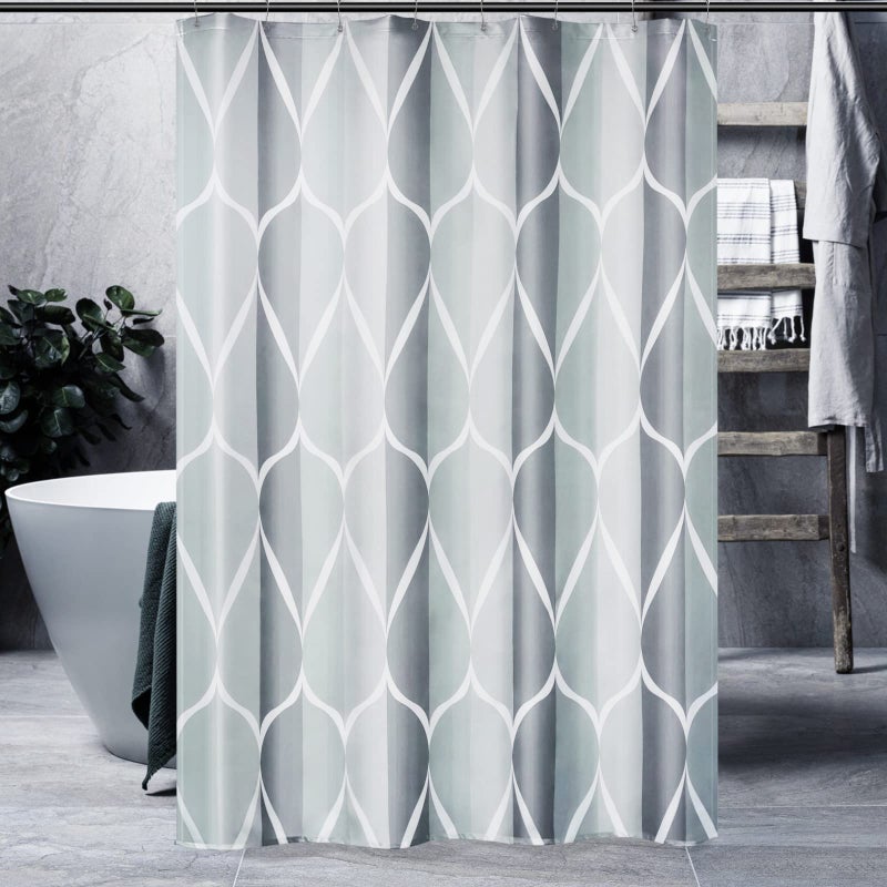 Gelbchu Grey Fabric Geometric Shower Curtain W 54 x H 72 Waterproof Design and Polyester  Quick-Drying  Weighted Hem  Stall Size Shower Curtains Set for Bathroom  Durable and Washable with 8 Hooks