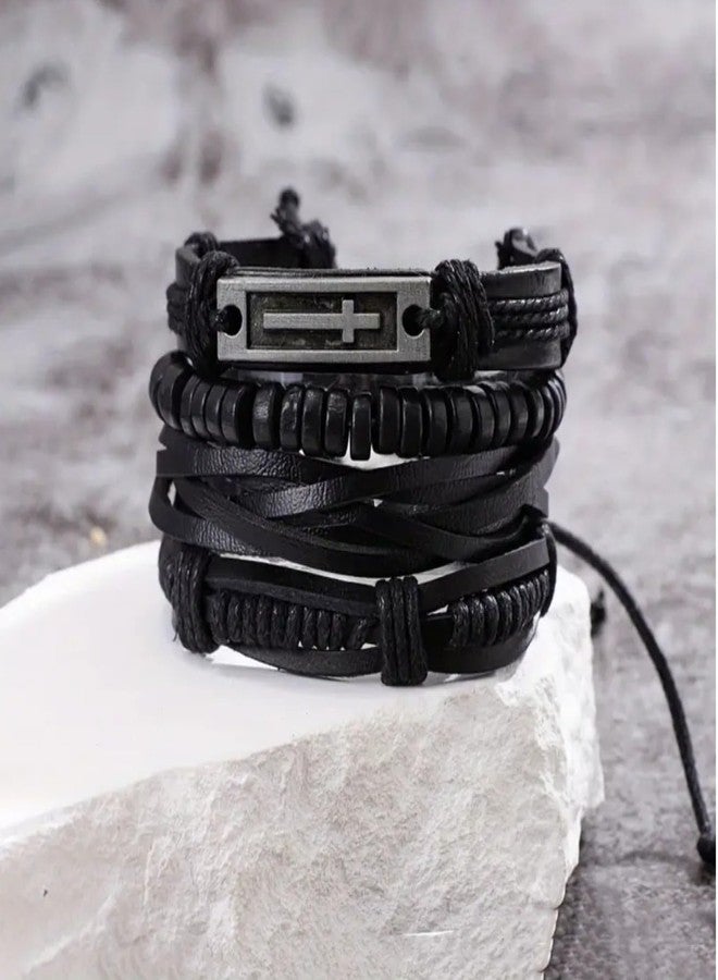 Vientiq Cross Wristband Leather Bracelet for Men - Image 5