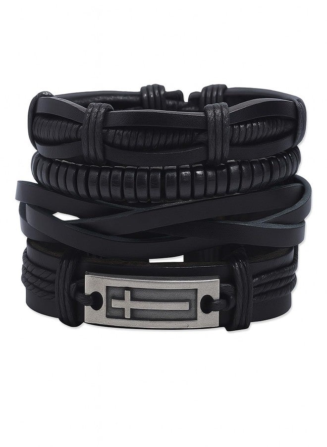 Vientiq Cross Wristband Leather Bracelet for Men - Image 1