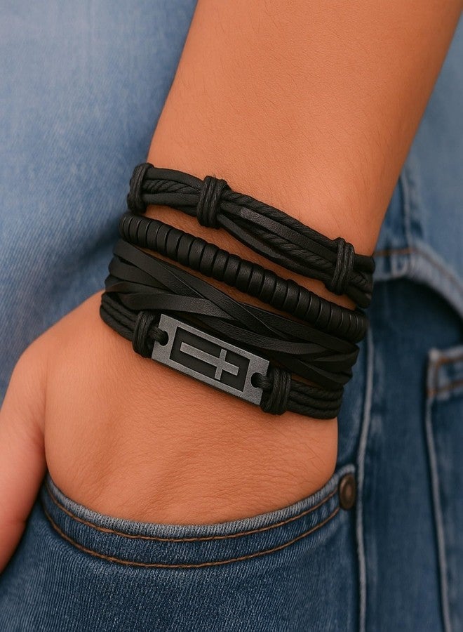 Vientiq Cross Wristband Leather Bracelet for Men - Image 2