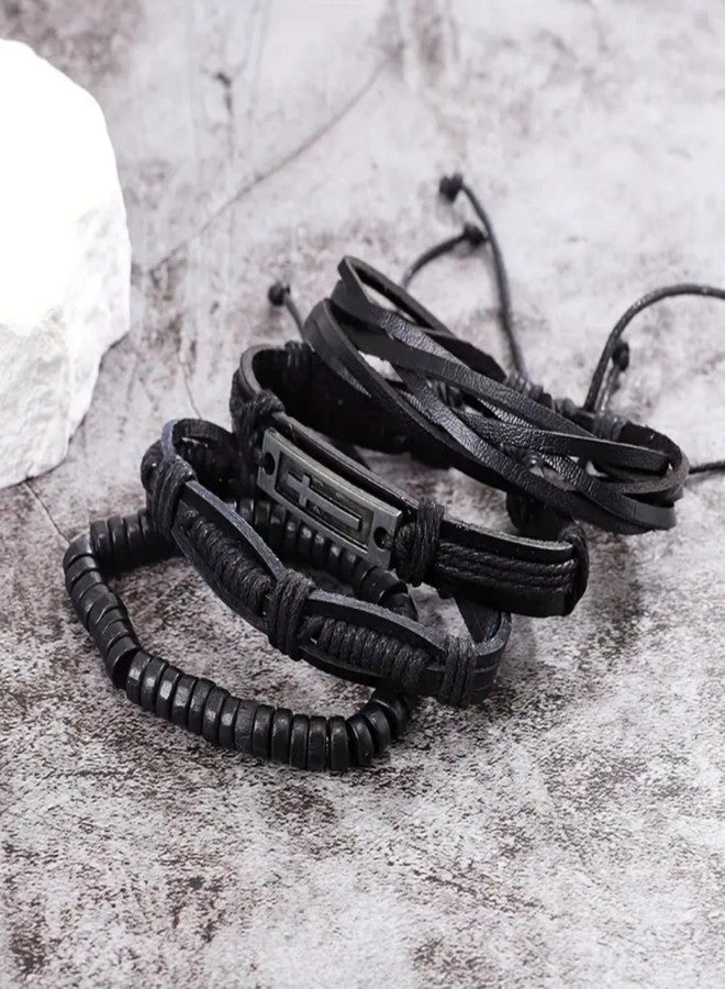 Vientiq Cross Wristband Leather Bracelet for Men - Image 3