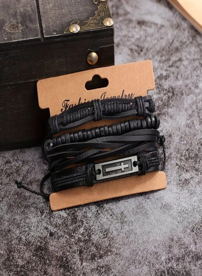 Vientiq Cross Wristband Leather Bracelet for Men - Image 4