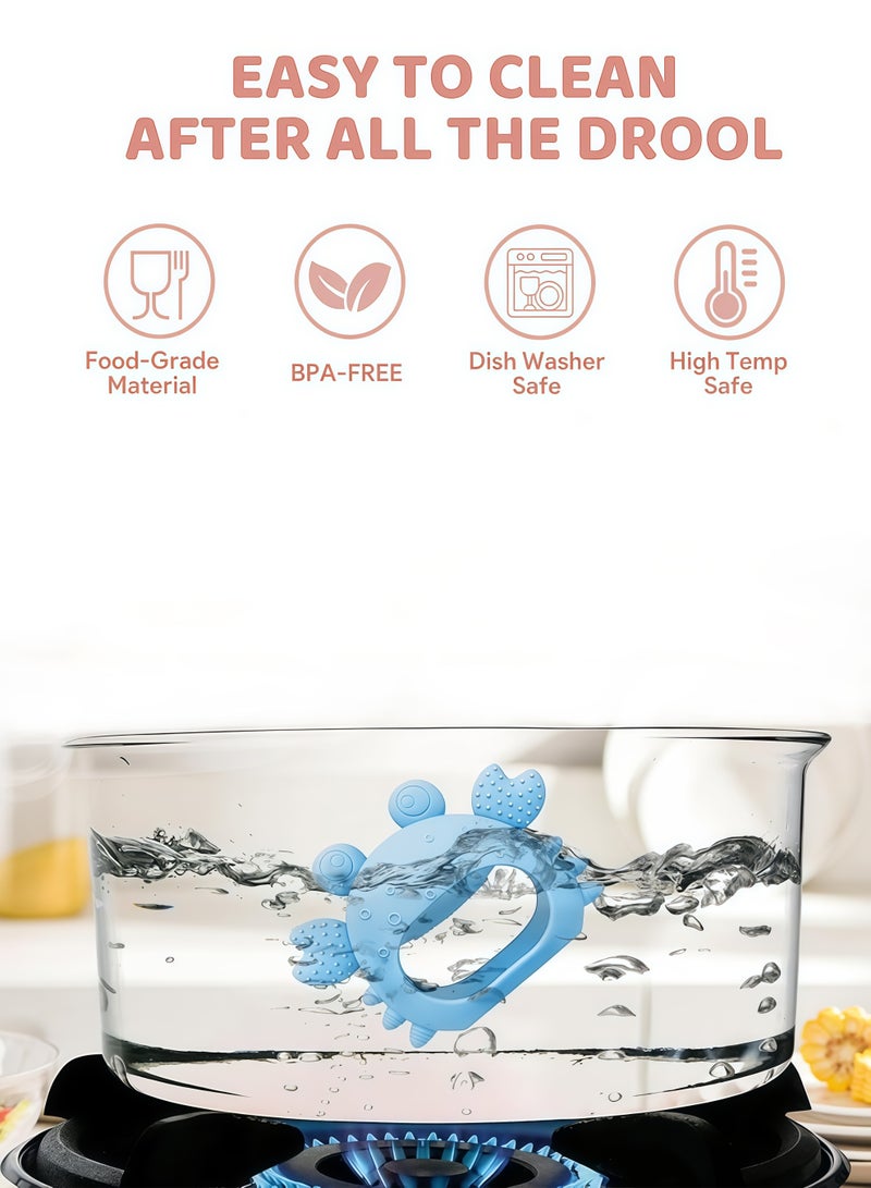 REVEX Baby-products  Teethers, Silicone Teethers for Babies 0-6 Months Anti Dropping Hand Teether, Infant Baby Chew Toys for Teething Relief, for Newborn Soon-to-be Mothers (Blue,Crab) - Image 5