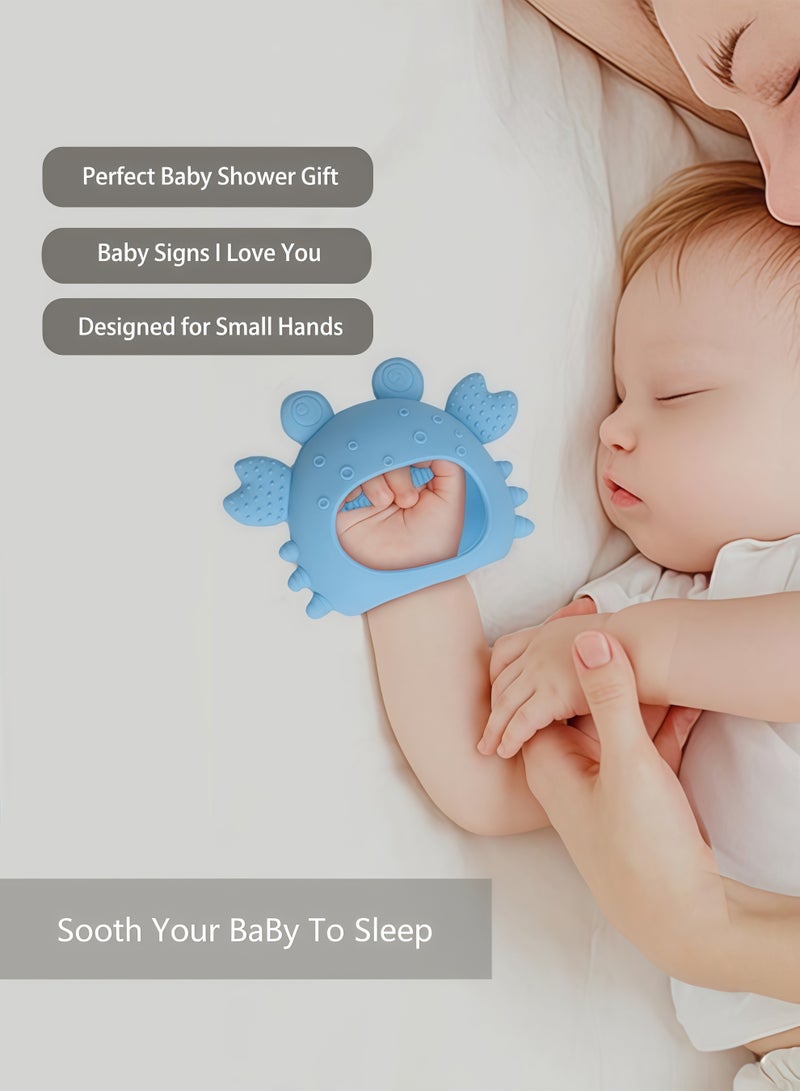 REVEX Baby-products  Teethers, Silicone Teethers for Babies 0-6 Months Anti Dropping Hand Teether, Infant Baby Chew Toys for Teething Relief, for Newborn Soon-to-be Mothers (Blue,Crab) - Image 3