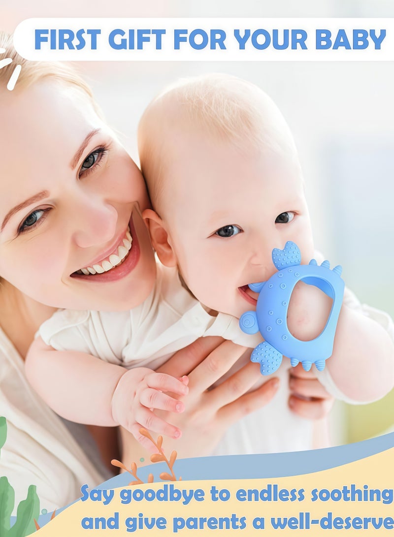 REVEX Baby-products  Teethers, Silicone Teethers for Babies 0-6 Months Anti Dropping Hand Teether, Infant Baby Chew Toys for Teething Relief, for Newborn Soon-to-be Mothers (Blue,Crab) - Image 2