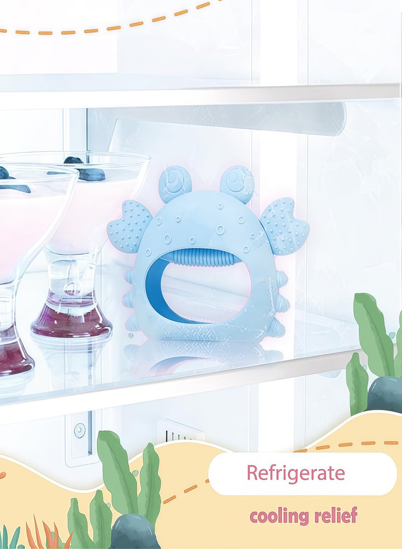 REVEX Baby-products  Teethers, Silicone Teethers for Babies 0-6 Months Anti Dropping Hand Teether, Infant Baby Chew Toys for Teething Relief, for Newborn Soon-to-be Mothers (Blue,Crab) - Image 4