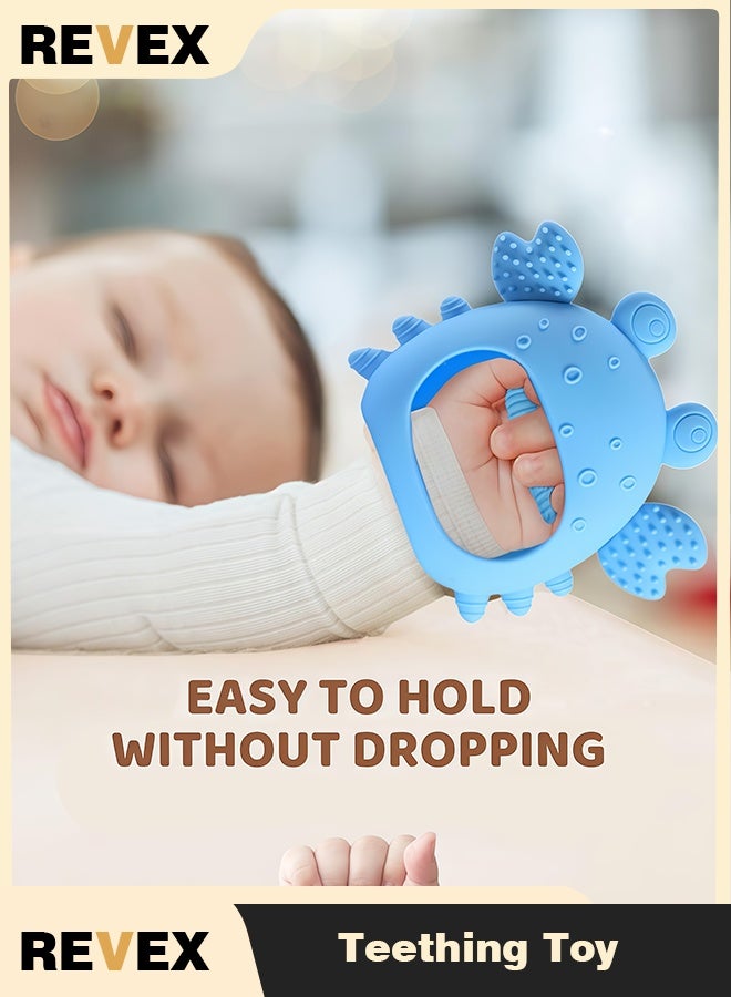 REVEX Baby-products  Teethers, Silicone Teethers for Babies 0-6 Months Anti Dropping Hand Teether, Infant Baby Chew Toys for Teething Relief, for Newborn Soon-to-be Mothers (Blue,Crab) - Image 1