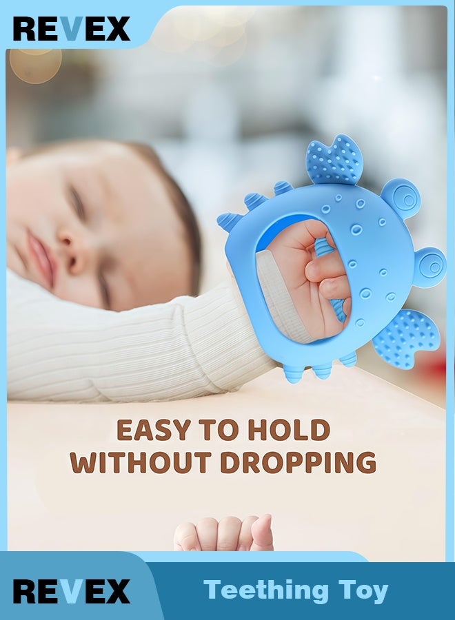 REVEX Baby-products  Teethers, Silicone Teethers for Babies 0-6 Months Anti Dropping Hand Teether, Infant Baby Chew Toys for Teething Relief, for Newborn Soon-to-be Mothers (Blue,Crab) - Image 1