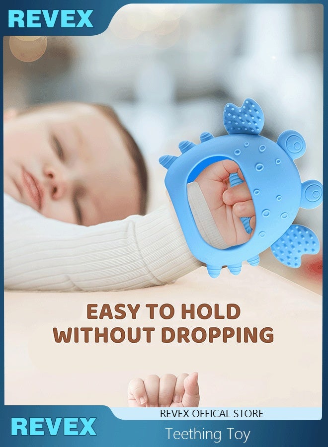 REVEX Baby-products  Teethers, Silicone Teethers for Babies 0-6 Months Anti Dropping Hand Teether, Infant Baby Chew Toys for Teething Relief, for Newborn Soon-to-be Mothers (Blue,Crab) - Image 1