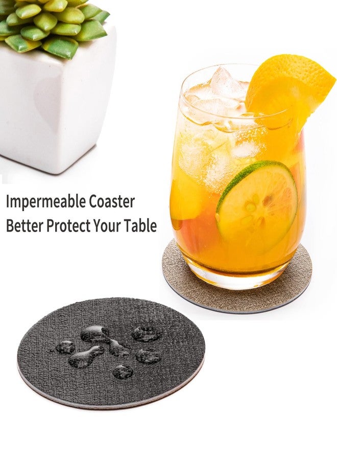 Chitomars Drink Coasters, 12 Pcs with Holder, Dual Sided Non-Slip Washable Faux Leather Cup Coasters (Gray Beige) - Image 2