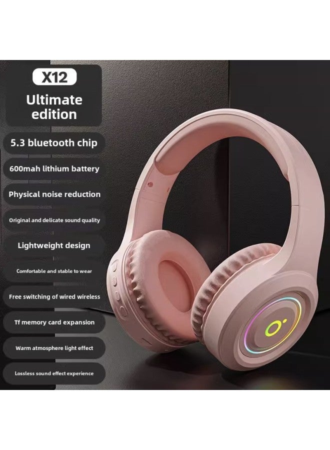 Forerunner Headset Bluetooth Headset Gaming Computer ESports Comfortable Wired Headset Ear Protection All-inclusive Earmuffs Wholesale-Color:Forerunner X12 Milk Tea Luminous Edition Bluetooth Headset  - Image 1