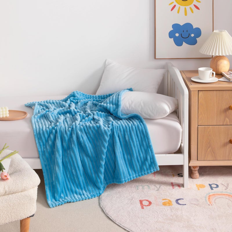 NTBAY Flannel Fuzzy Toddler Blanket  Fluffy Warm and Lightweight Reversible Stripes Design Baby Plush Blanket  30x40 Inches  Blue - Image 3