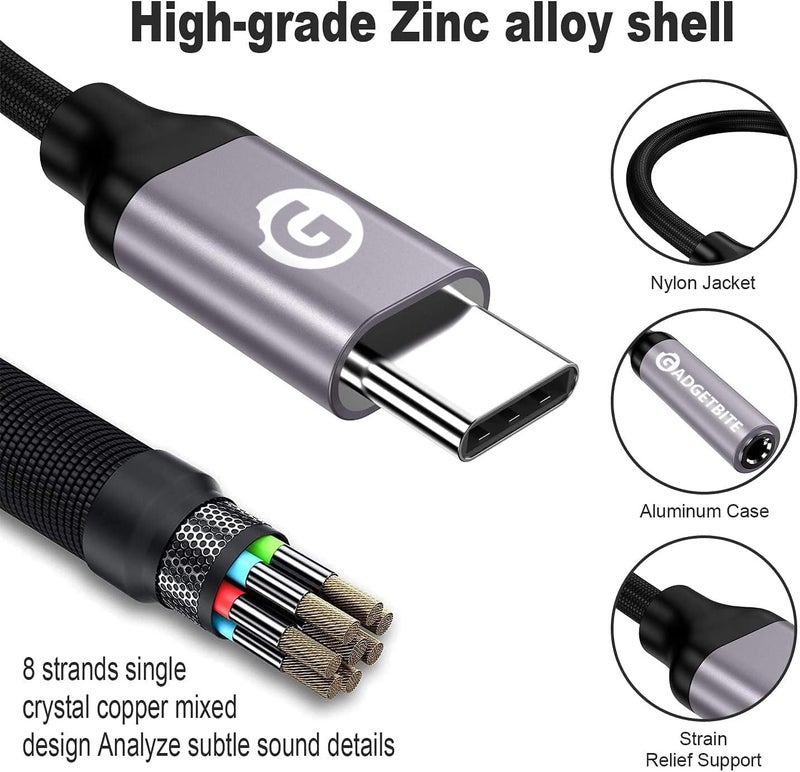 GadgetBite Aux Type-C to 3.5mm Audio Adapter Connector with Built-in DAC Chip Compatible with iPhone 15 Pro Max/ 15 Pro/ 15 Plus, Galaxy S24 Ultra/ S23 Ultra/ S22/ S21, Flip/Fold, iPad Pro & Other - Image 3