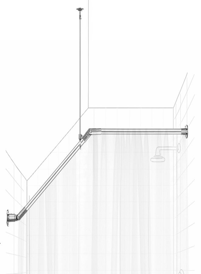 Otoolling 39" x 39" Sloped Ceiling Shower Rod, Corner Shower Curtain Rod for Angled Slanted Sloped Ceilings Rust Resistant Alloy for Bathtub and Bathroom(Silver) - Image 1