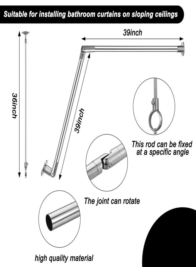 Otoolling 39" x 39" Sloped Ceiling Shower Rod, Corner Shower Curtain Rod for Angled Slanted Sloped Ceilings Rust Resistant Alloy for Bathtub and Bathroom(Silver) - Image 2
