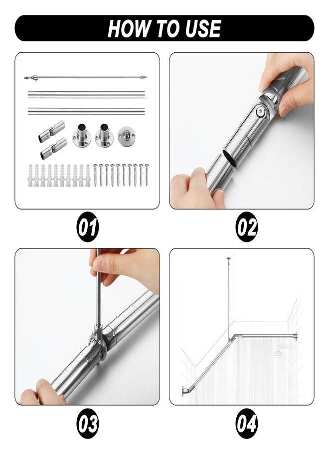 Otoolling 39" x 39" Sloped Ceiling Shower Rod, Corner Shower Curtain Rod for Angled Slanted Sloped Ceilings Rust Resistant Alloy for Bathtub and Bathroom(Silver) - Image 3