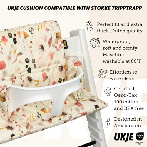 UKJE Cushion Compatible with Stokke Tripp Trapp Soft Seat for Infants Babies Toddlers High Chair Accessories Cotton Fabric Insert Easy to Install Handmade in Europe Wild Flowers - Image 3