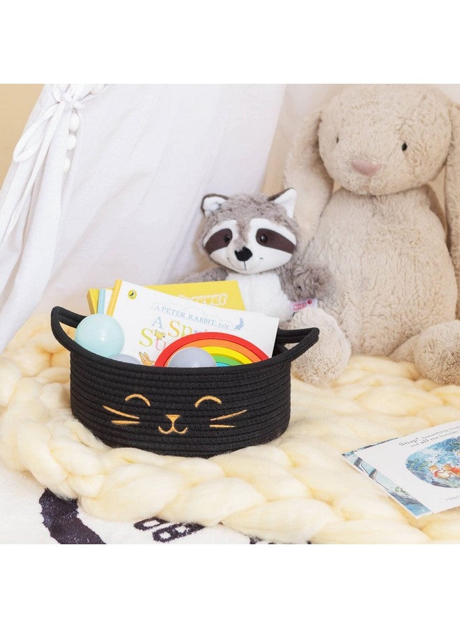 HiChen Small Cat Storage Basket, Black Cute Basket For Toys, Dog Toy Basket, Woven Rope Basket For Organizing, Empty Gift Basket For Baby, Black, 9.8 X 4 Inches - Image 2