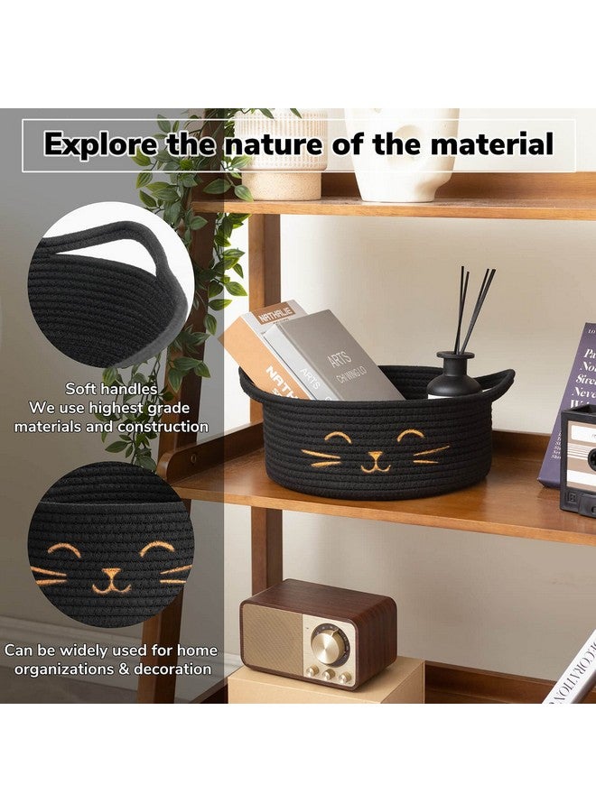 HiChen Small Cat Storage Basket, Black Cute Basket For Toys, Dog Toy Basket, Woven Rope Basket For Organizing, Empty Gift Basket For Baby, Black, 9.8 X 4 Inches - Image 3