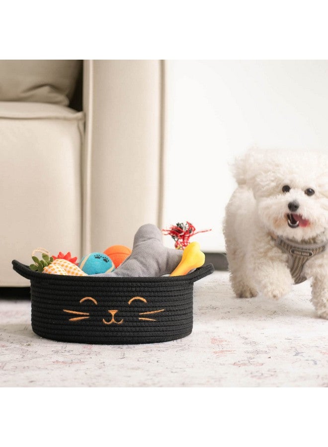 HiChen Small Cat Storage Basket, Black Cute Basket For Toys, Dog Toy Basket, Woven Rope Basket For Organizing, Empty Gift Basket For Baby, Black, 9.8 X 4 Inches - Image 4