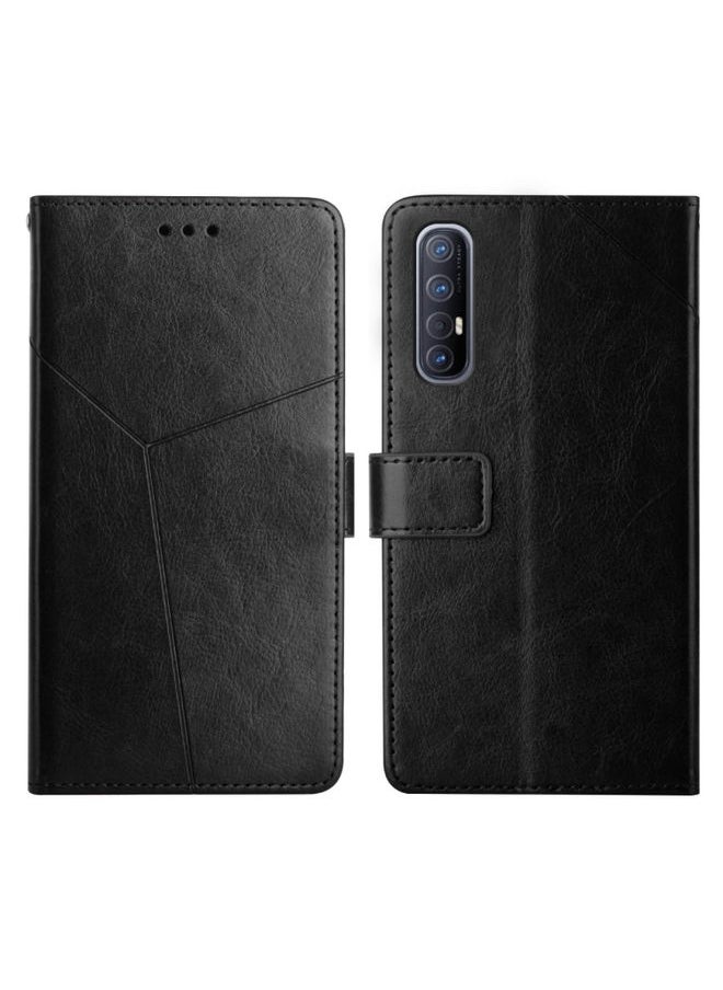 HuHa Case Cover For OPPO Reno3 Pro 5G Y Stitching Horizontal Flip Leather Phone Case Black 