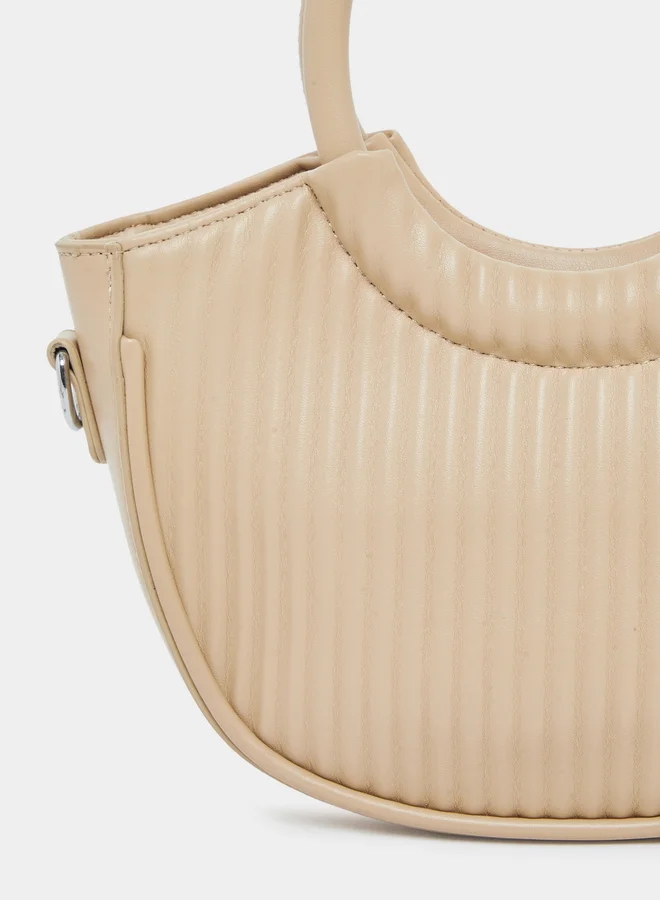 Styli Styli Beige Textured Handbag with Round Handle