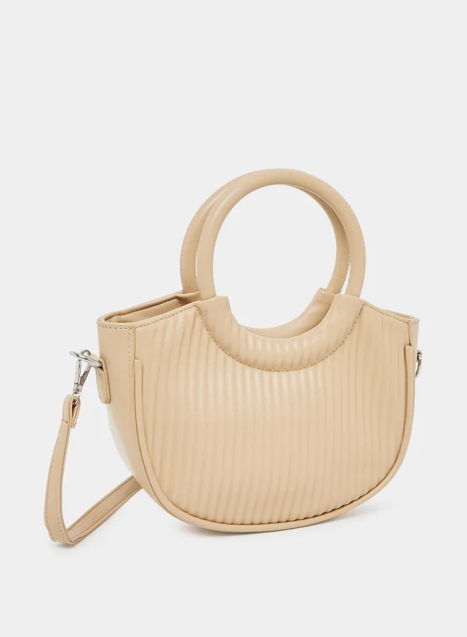 Styli Styli Beige Textured Handbag with Round Handle