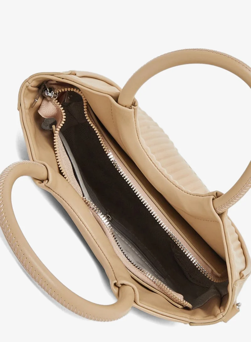 Styli  Styli Beige Textured Handbag with Round Handle for Women | Best Price UAE