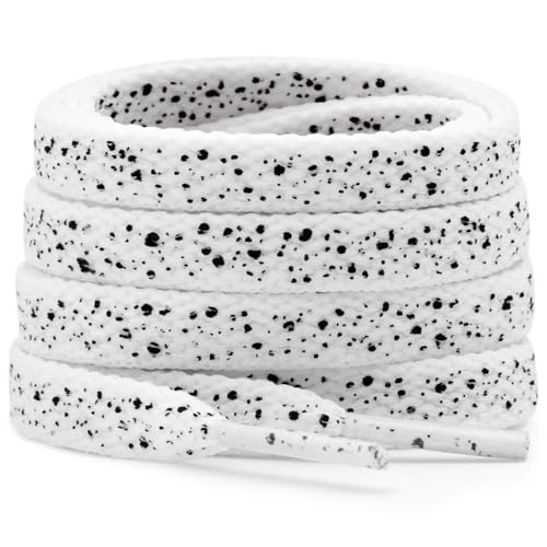 DELELE Print Flat Shoelaces for Sneakers: 47 inch White Black Cement Athletic Shoe Laces 2 Pair - Image 1