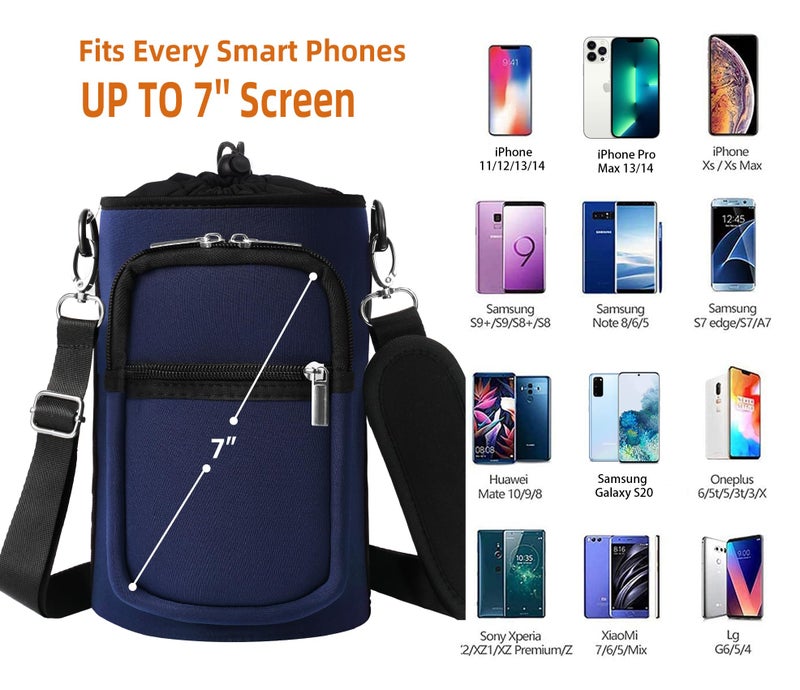 AceTreker 64 oz /87 oz/128 oz Neoprene Water Bottle Holder with Strap for Insulated Metal Hydro Jug Water Bottles, Sleeve Carrier Bag for Camping Trip-Dark Blue - Image 2
