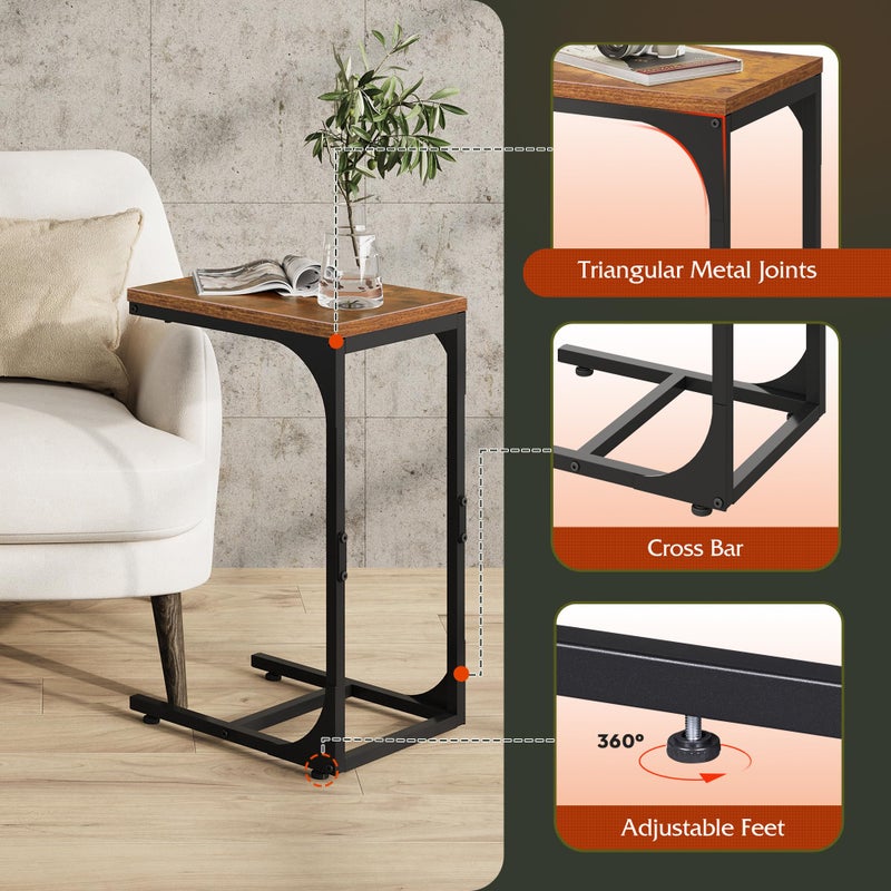 WLIVE C Shaped End Table, Small Couch Side Tables with Metal Frame That Slide Under, Sofa Table TV Tray for Living Room, Bedroom, Rustic Brown - Image 4
