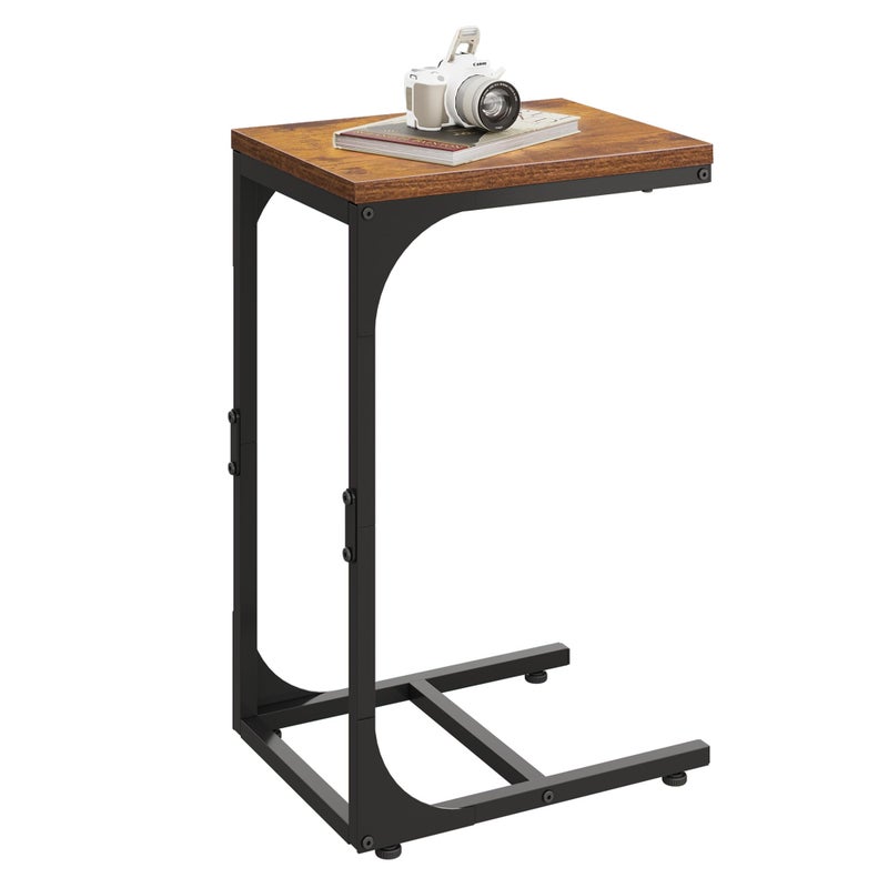 WLIVE C Shaped End Table, Small Couch Side Tables with Metal Frame That Slide Under, Sofa Table TV Tray for Living Room, Bedroom, Rustic Brown - Image 1