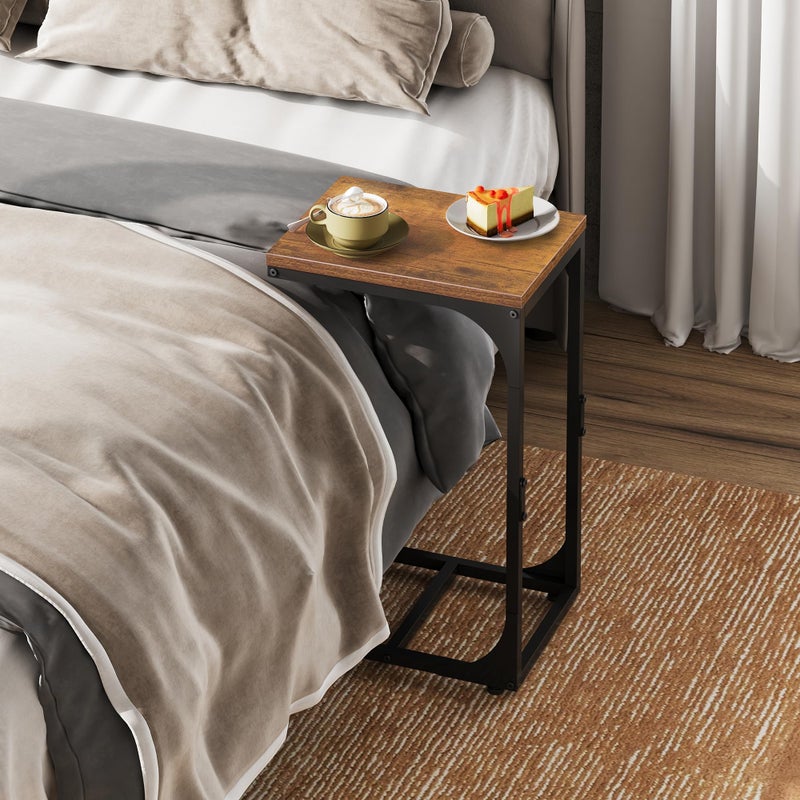 WLIVE C Shaped End Table, Small Couch Side Tables with Metal Frame That Slide Under, Sofa Table TV Tray for Living Room, Bedroom, Rustic Brown - Image 5