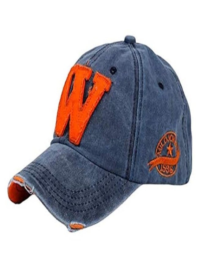 JAMONT W Cap Baseball Cap Men hat Base Ball Embroidered Vintage Style hat Adjustable W Letter Caps Unisex Baseball Cotton (in, Alpha, Free Size, Blue) - Image 3