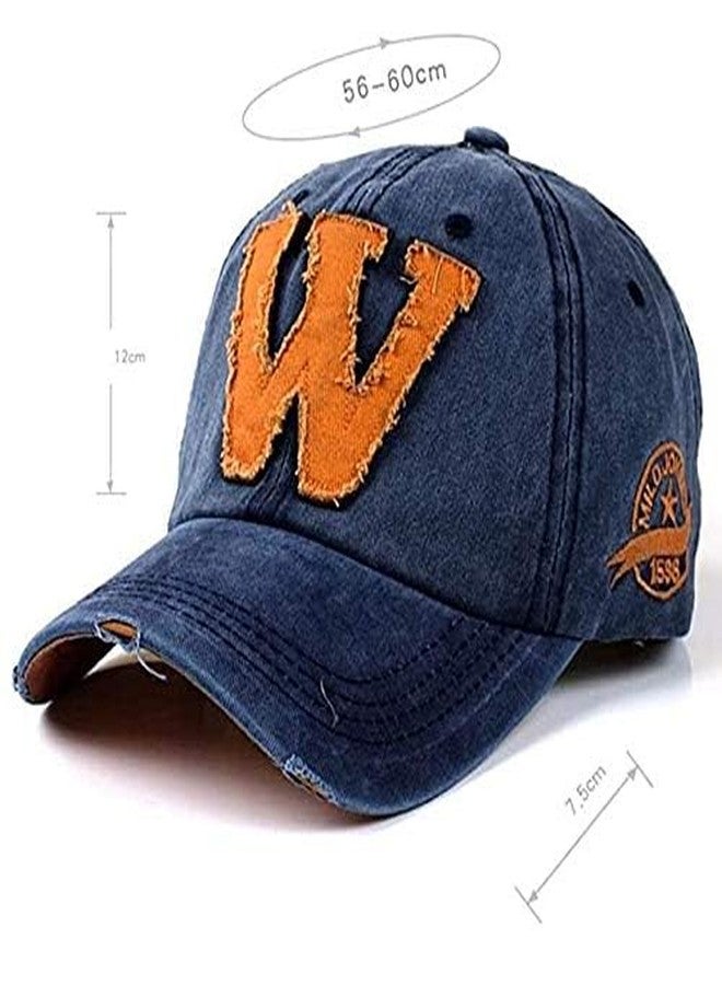 JAMONT W Cap Baseball Cap Men hat Base Ball Embroidered Vintage Style hat Adjustable W Letter Caps Unisex Baseball Cotton (in, Alpha, Free Size, Blue) - Image 2