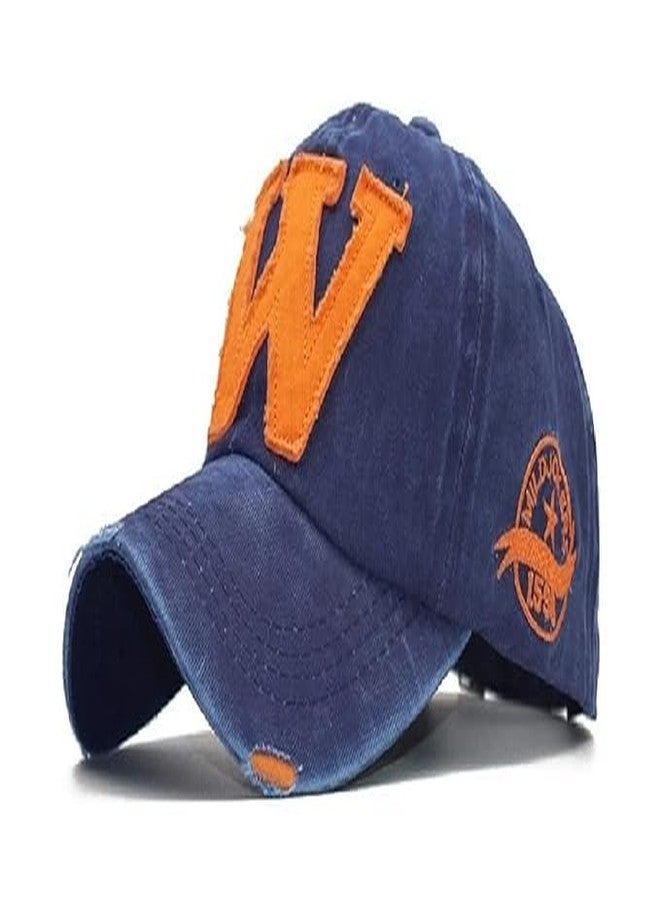 JAMONT W Cap Baseball Cap Men hat Base Ball Embroidered Vintage Style hat Adjustable W Letter Caps Unisex Baseball Cotton (in, Alpha, Free Size, Blue) - Image 1