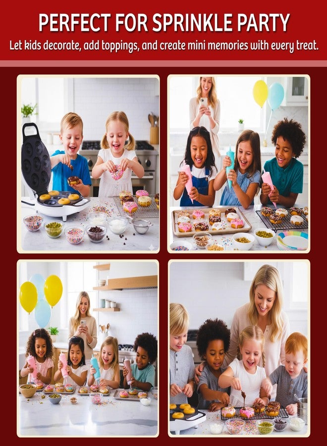 Chef Buddy Mini Donut Maker, Durable, Nonstick Easy to Use Mini Baking Machine - Cooks 7 Mini Doughnuts at a Time - Glazed, Frosted with Sprinkles, Nuts, or Vegan Donuts, & More (White) - Image 5