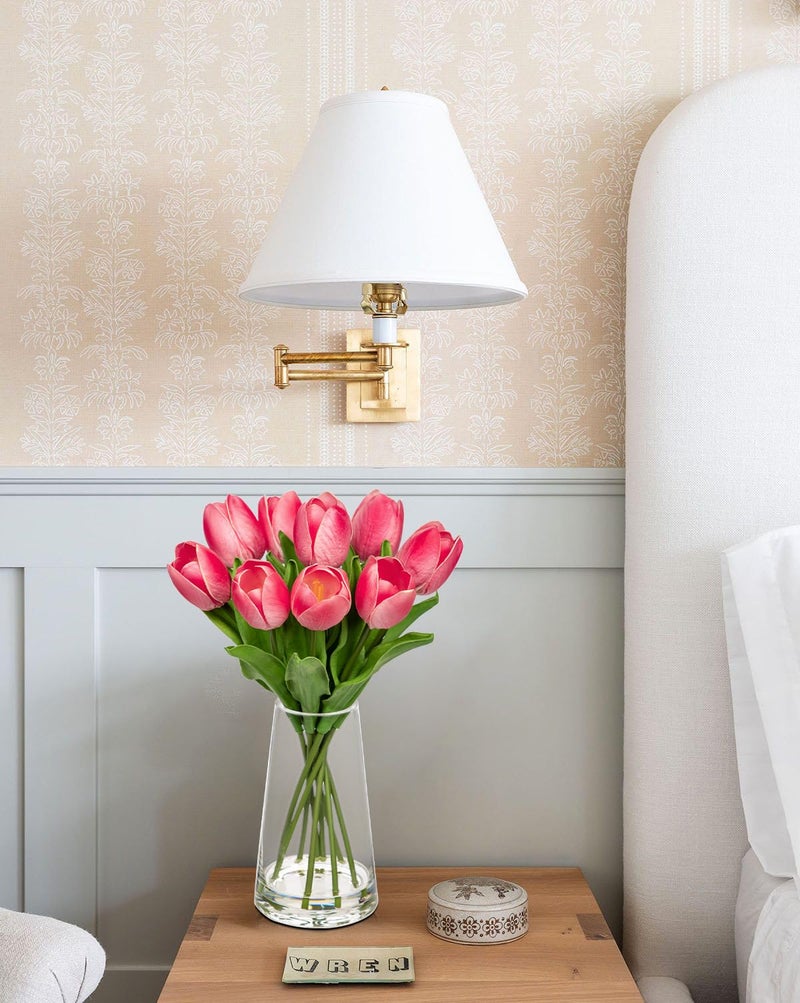 Arborus Fake Tulips Artificial Tulip Flowers in Glass Vase with Faux Water, 14.2" Real Touch Pink Tulip Flowers Spring DÃ©cor for Table Centerpiece Home Farmhouse Resto Wedding Decoration - Image 5