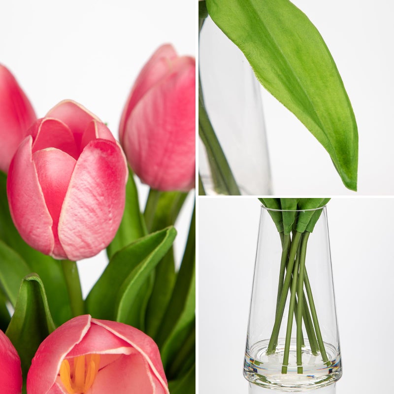 Arborus Fake Tulips Artificial Tulip Flowers in Glass Vase with Faux Water, 14.2" Real Touch Pink Tulip Flowers Spring DÃ©cor for Table Centerpiece Home Farmhouse Resto Wedding Decoration - Image 3