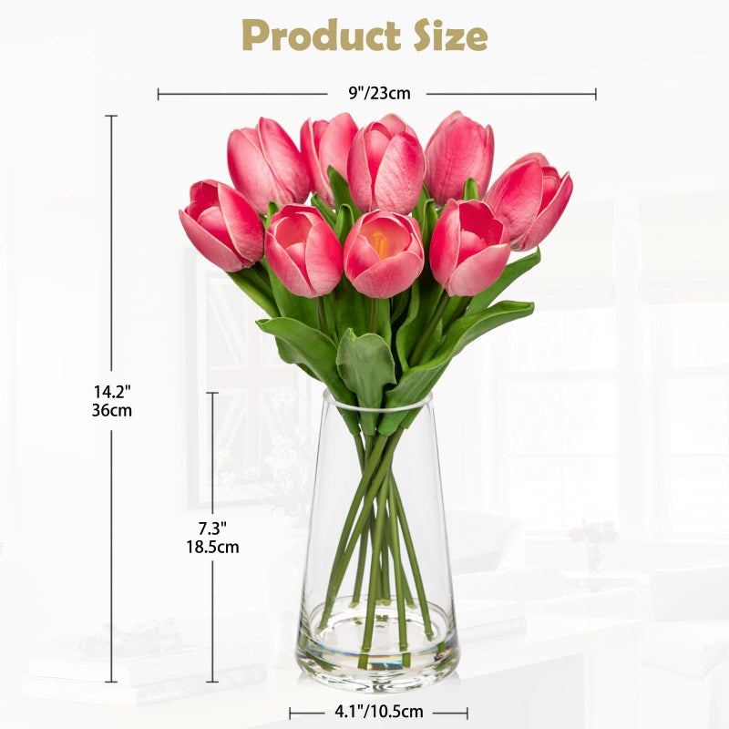 Arborus Fake Tulips Artificial Tulip Flowers in Glass Vase with Faux Water, 14.2" Real Touch Pink Tulip Flowers Spring DÃ©cor for Table Centerpiece Home Farmhouse Resto Wedding Decoration - Image 2