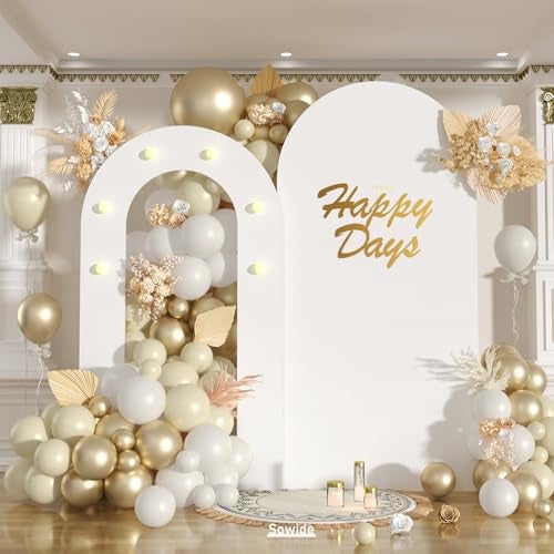 Sowide White Arch Backdrop Stand with Lights, Balloon Arch Frame, Foam Board Arch for Graduation, Birthday, Wedding, Baby Shower & Party Decorations - Image 1