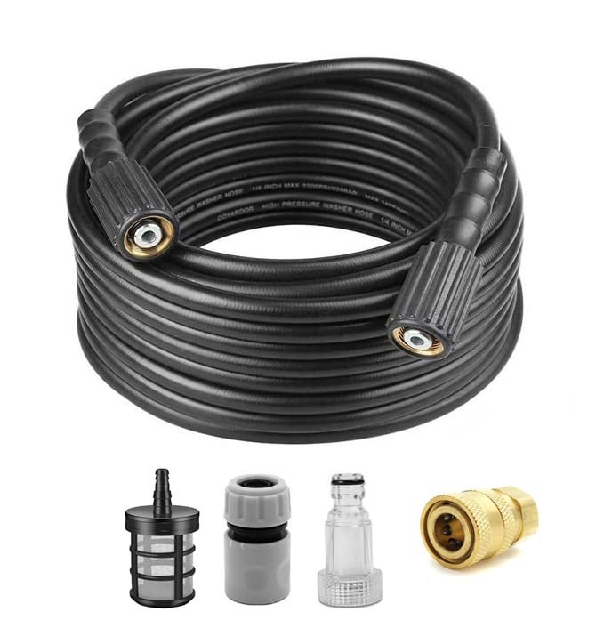 Digital Craft Digital Craft Pressure Washer Hose Pipe 170Bar 2465PSI M2215 14mm High Pressure Washer Hose Spray Water Pressure Washer Pipe3Pc Filter ConnectorPipe Joint Connector M22  - Image 1