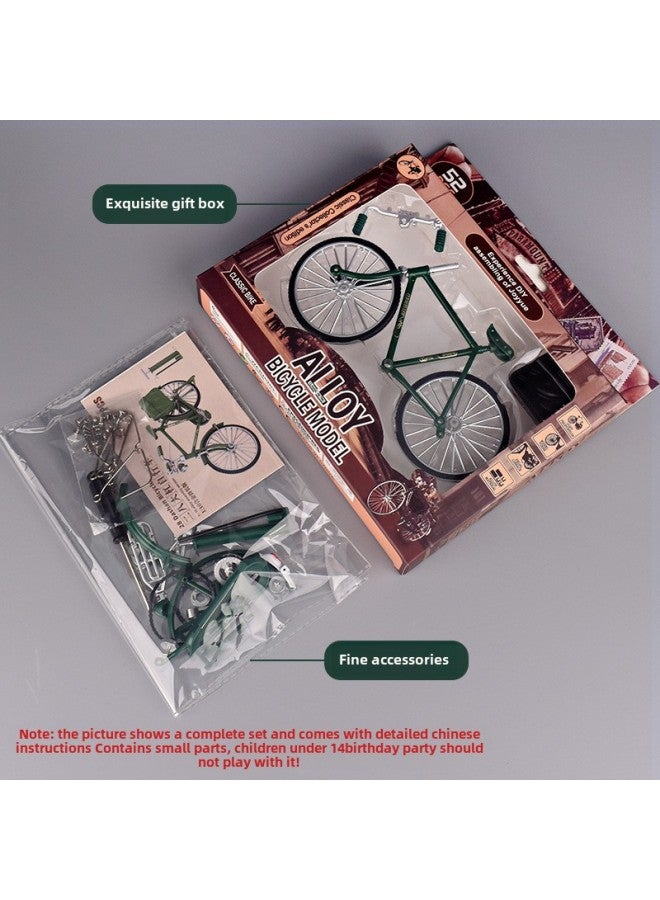 Retro 28 Big Bar Alloy Bicycle 1:10 Simulation Model Nostalgic Toy DIY Assembly Bicycle Ornaments-Color:Green Bicycle Model In Bag (assemble By Yourself In Bulk)  - Image 5