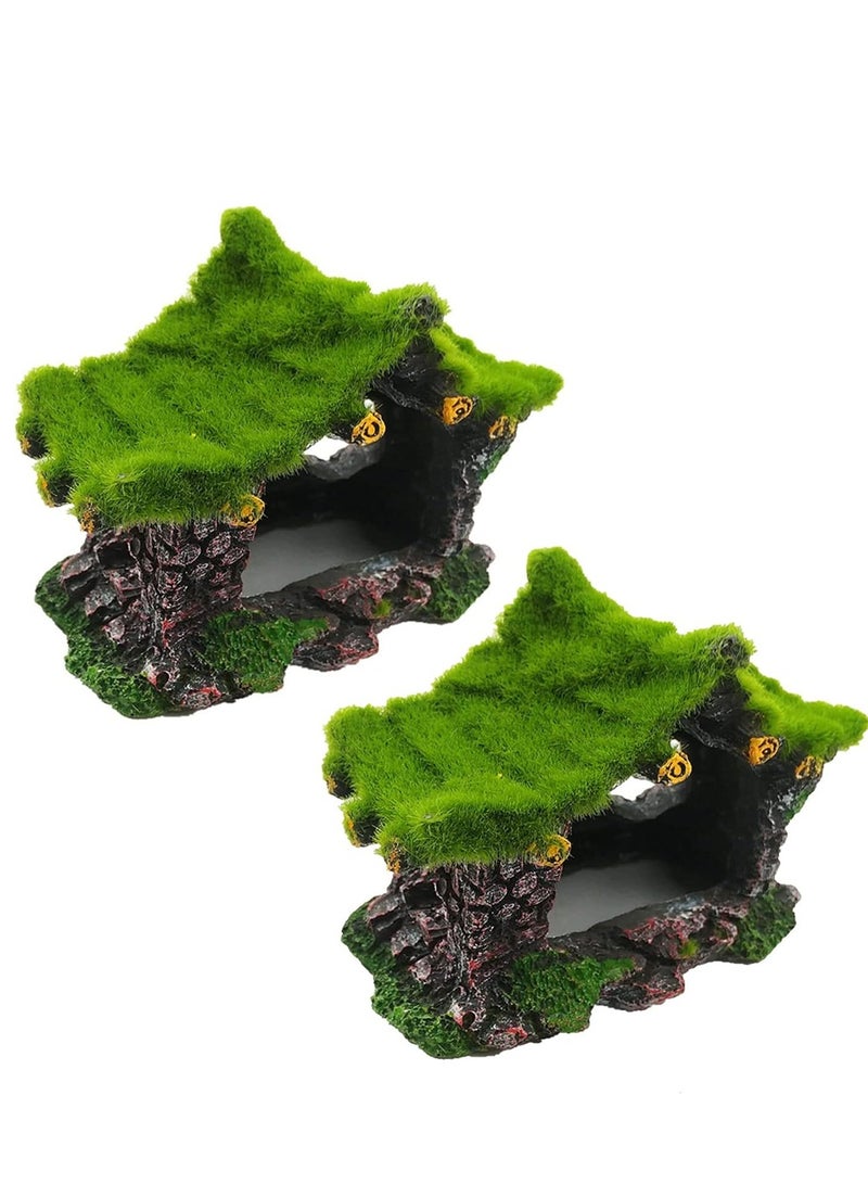 SYOSI Aquarium Decoration House 2 Pack Resin Hollow Hideout House Fish Log Driftwood Fish Tank Accessories Cave Ornament for Small Fish Shrimp to Rest and Breed Hiding - Image 1