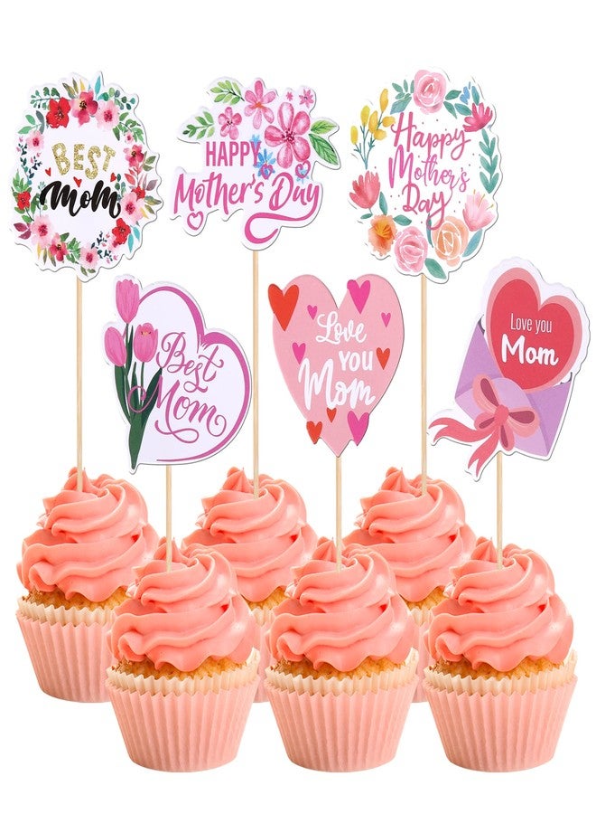 Rsstarxi 36 Pack Happy Mother's Day Cupcake Toppers Best Mom Ever I Love You Mom Cupcake Picks Decorations for Mother's Day Women Birthday Party Cake Decorations - Image 1