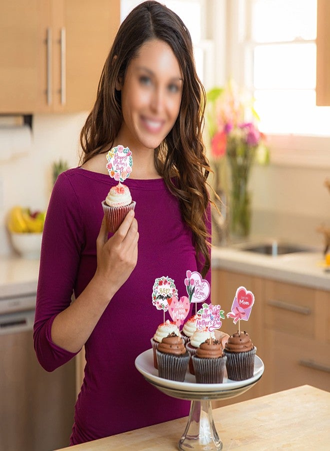 Rsstarxi 36 Pack Happy Mother's Day Cupcake Toppers Best Mom Ever I Love You Mom Cupcake Picks Decorations for Mother's Day Women Birthday Party Cake Decorations - Image 4