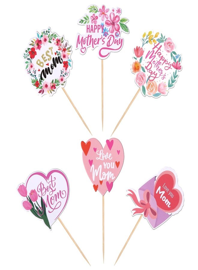 Rsstarxi 36 Pack Happy Mother's Day Cupcake Toppers Best Mom Ever I Love You Mom Cupcake Picks Decorations for Mother's Day Women Birthday Party Cake Decorations - Image 3