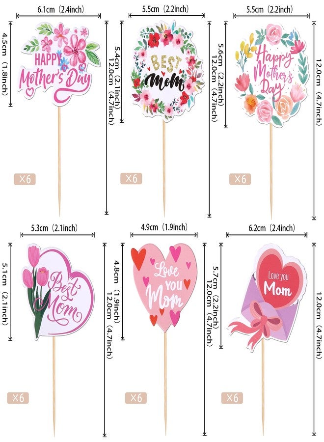 Rsstarxi 36 Pack Happy Mother's Day Cupcake Toppers Best Mom Ever I Love You Mom Cupcake Picks Decorations for Mother's Day Women Birthday Party Cake Decorations - Image 2
