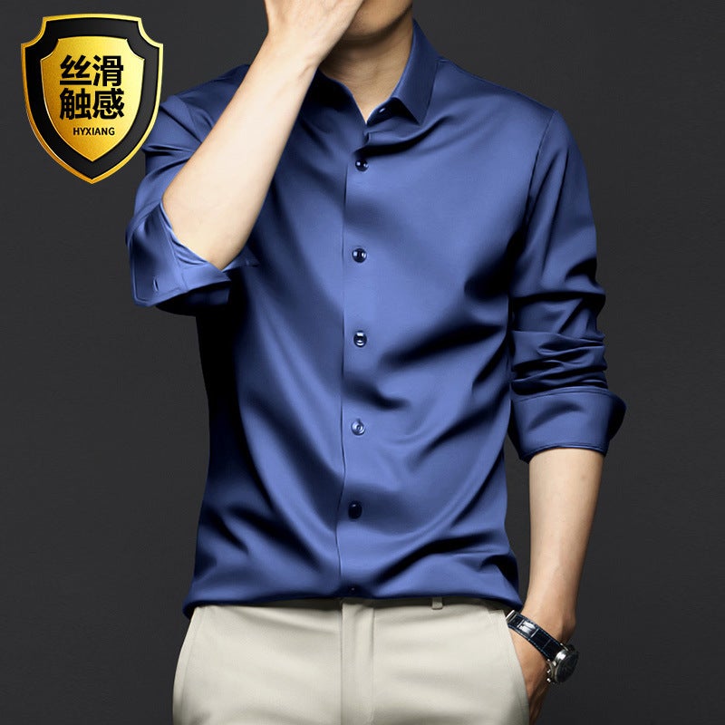Professional Work Clothes Embroidered LOGO Non-ironing Anti-wrinkle Dress Business Casual Shirt Mens in stock Work Clothes Non-ironing Printing Royal Blue